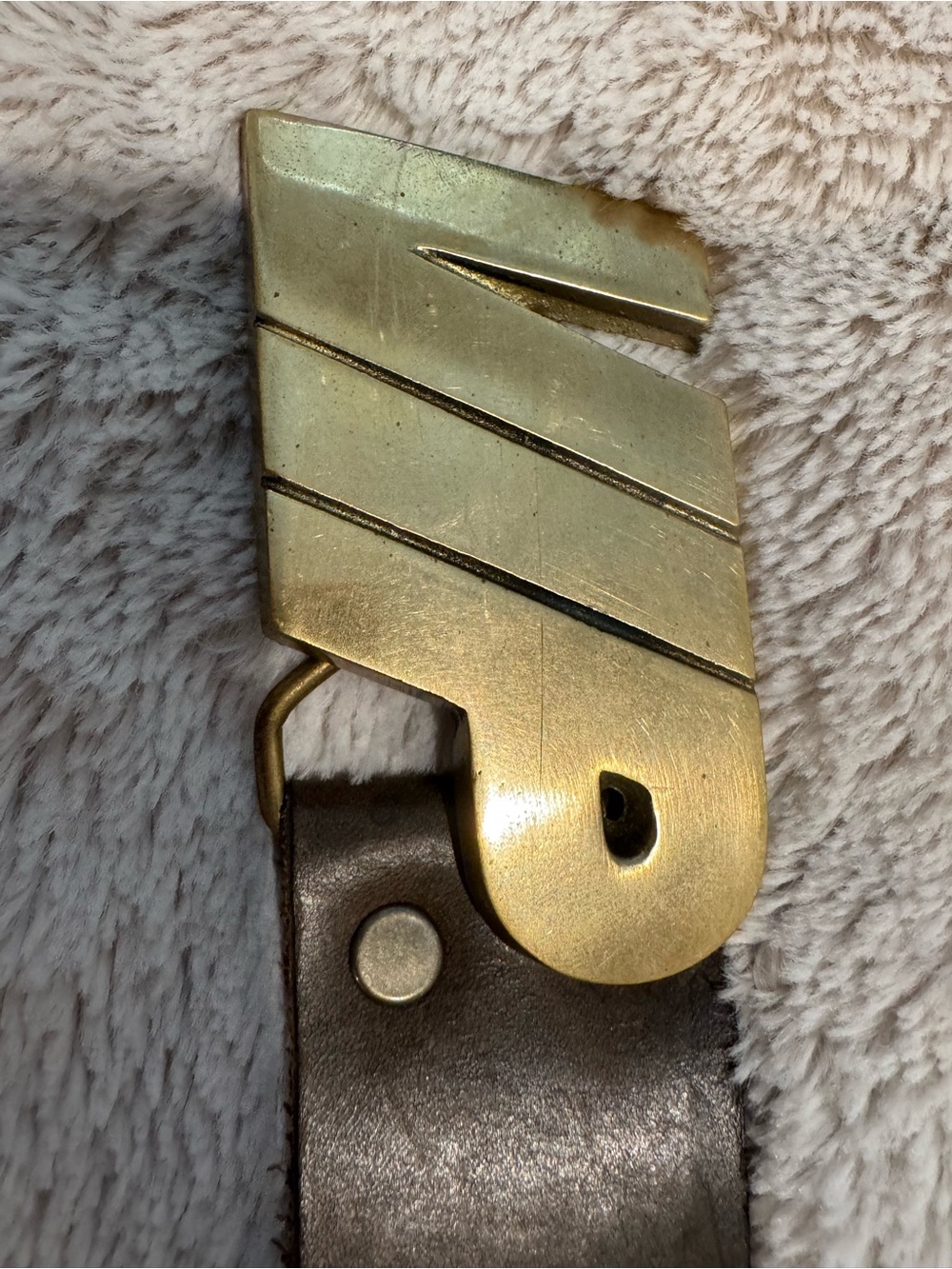 Vintage Brass Buckle Leather Belt 37”